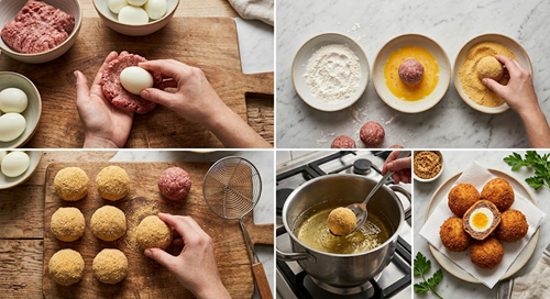 Preparación de huevos escoceces paso a paso